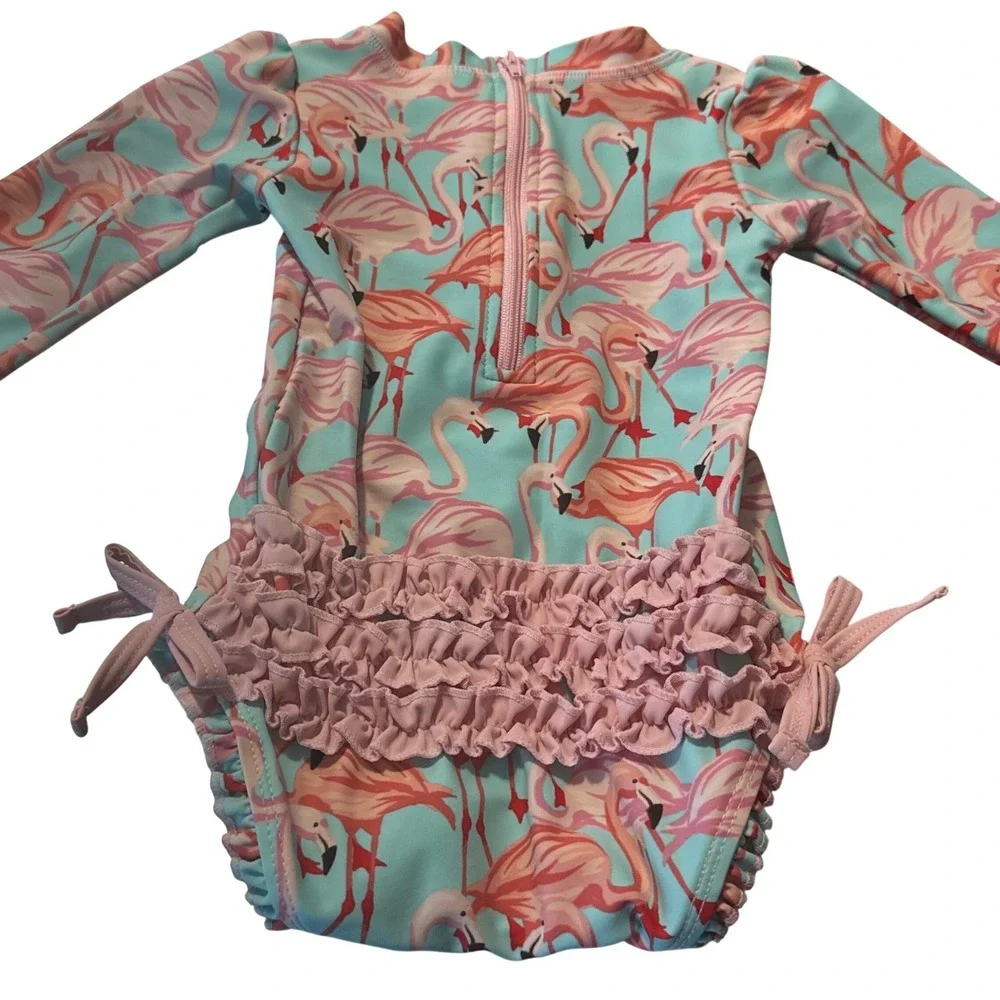 RuffleButts Flamingo Rash‎ Guard Swimsuit 6-12M One Piece